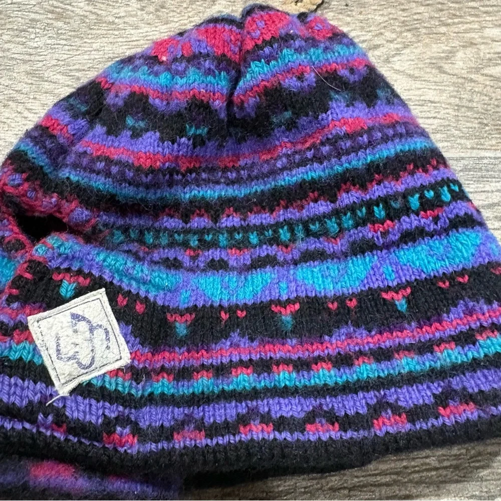 Vtg Merkley Headgear 100% Wool Kids Hat Beanie Knit Fair Isle Multicolor Unisex